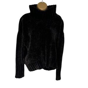 Chelsea & Theodore Chenille Oversized Mock Neck Sweater Black XL